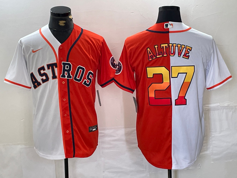 Men’s Houston Astros Jose Altuve #27 White/Orange Jersey