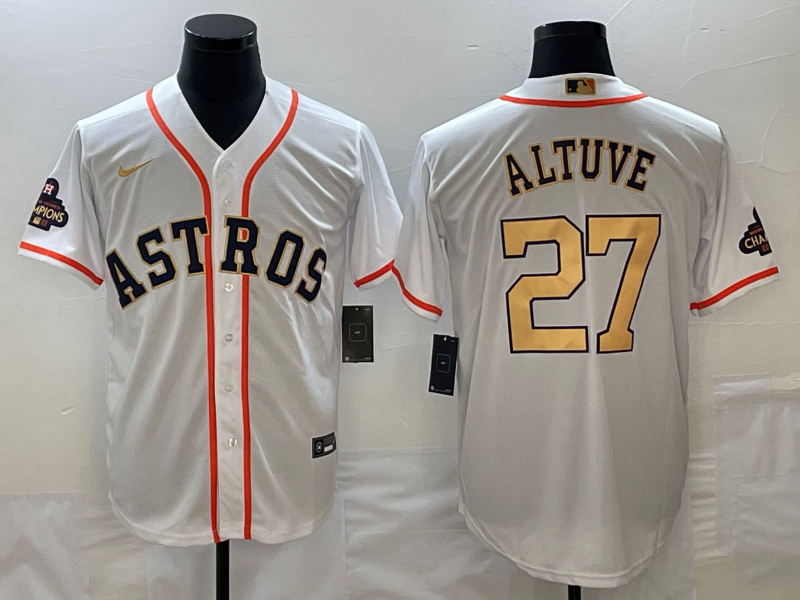 Men’s Houston Astros Jose Altuve Nike White/Gold 2023 Gold Collection Jersey