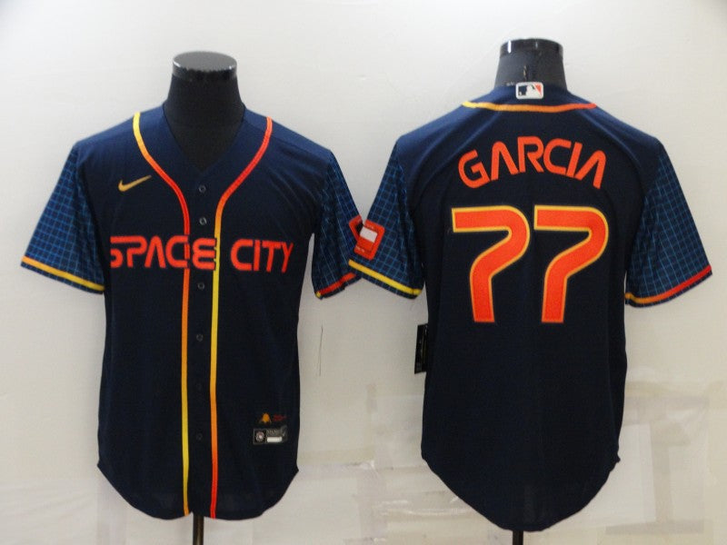 Men’s Houston Astros Luis Garcia #77 Navy Space City Jersey