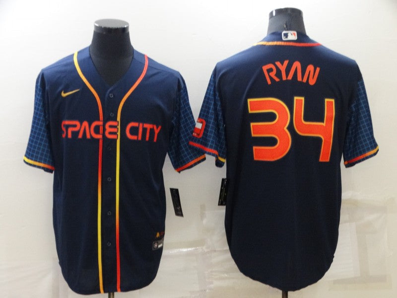 Men’s Houston Astros Nolan Ryan #34 Navy Space City Jersey