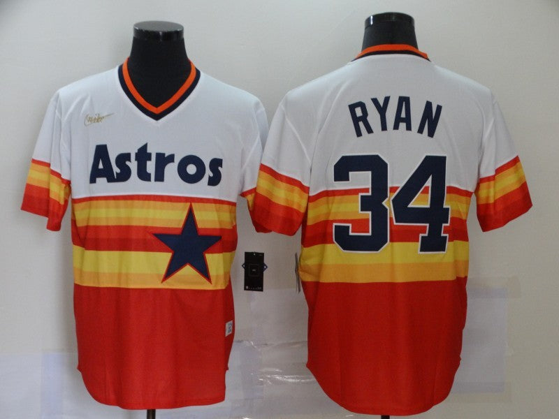 Men’s Houston Astros Nolan Ryan #34 White/Orange Baseball Jersey