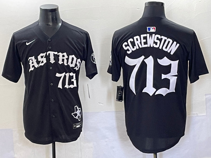 Men’s Houston Astros Screwston #713 Black Team Jersey