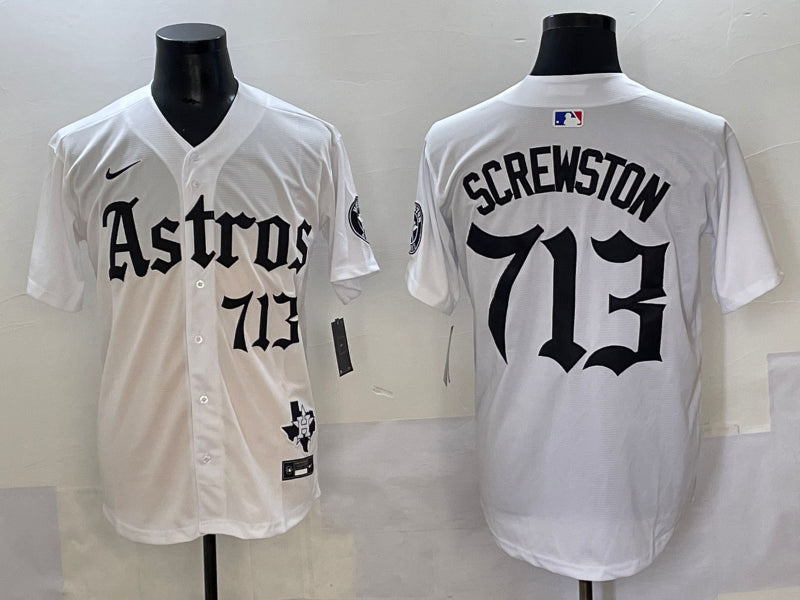 Men’s Houston Astros Screwston #713 White Team Jersey