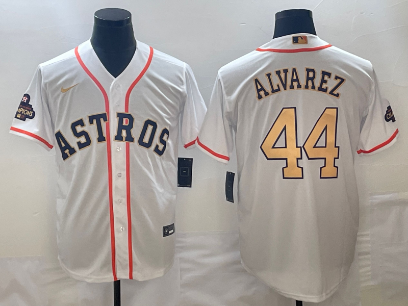Men’s Houston Astros Yordan Alvarez Nike White/Gold 2023 Gold Collection Jersey