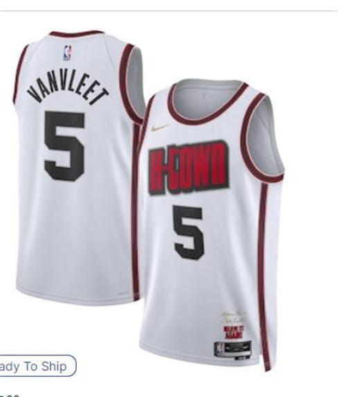 Mens Houston Rockets #5 Fred VanVleet 2024-25 White City Edition Jersey