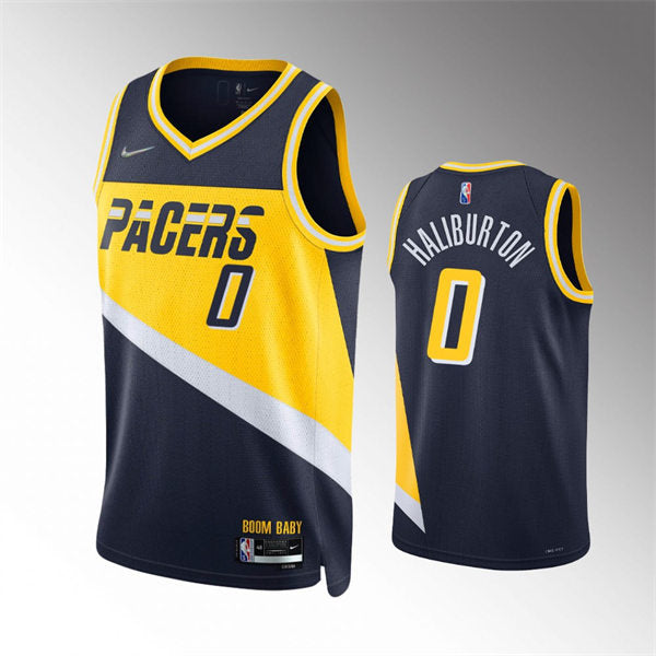 Mens Indiana Pacers #0 Tyrese Haliburton Navy Diamond Badge 2021-22 City Edition Jersey