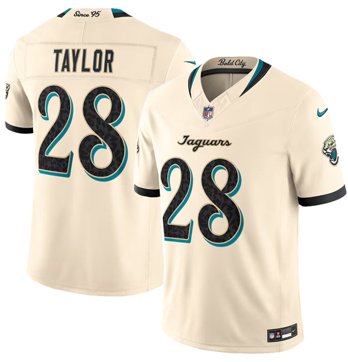 Men’s Jacksonville Jaguars #28 Fred Taylor Cream 2026 F.U.S.E. Rivalries Collection Limited Stitched Football Jersey