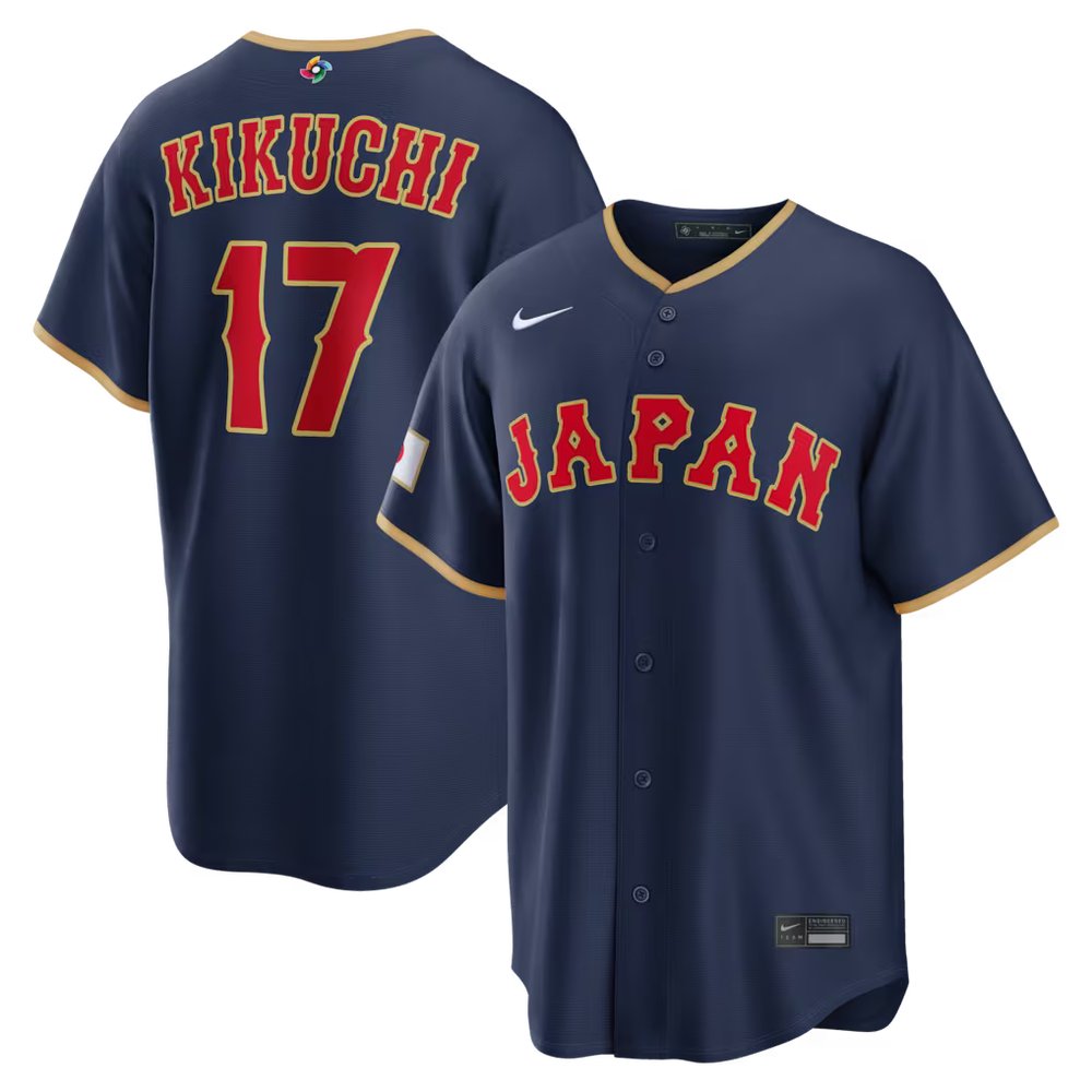 Men’s Japan Baseball #17 Yusei Kikuchi Navy 2026 World Baseball Classic Road Stadium Jersey
