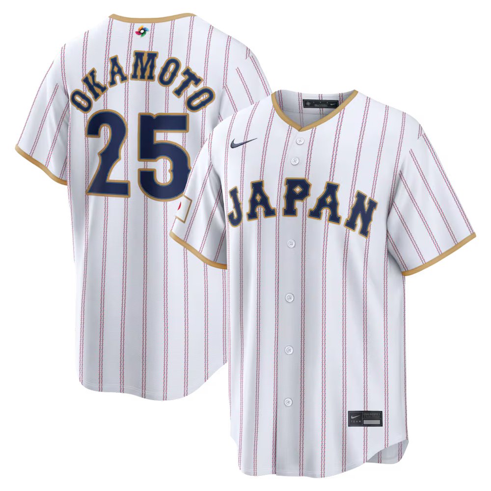 Men’s Japan Baseball #25 Kazuma Okamoto White 2026 World Baseball Classic Home Stadium Jersey