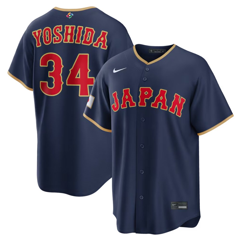 Men’s Japan Baseball #34 Masataka Yoshida Navy 2026 World Baseball Classic Road Stadium Jersey