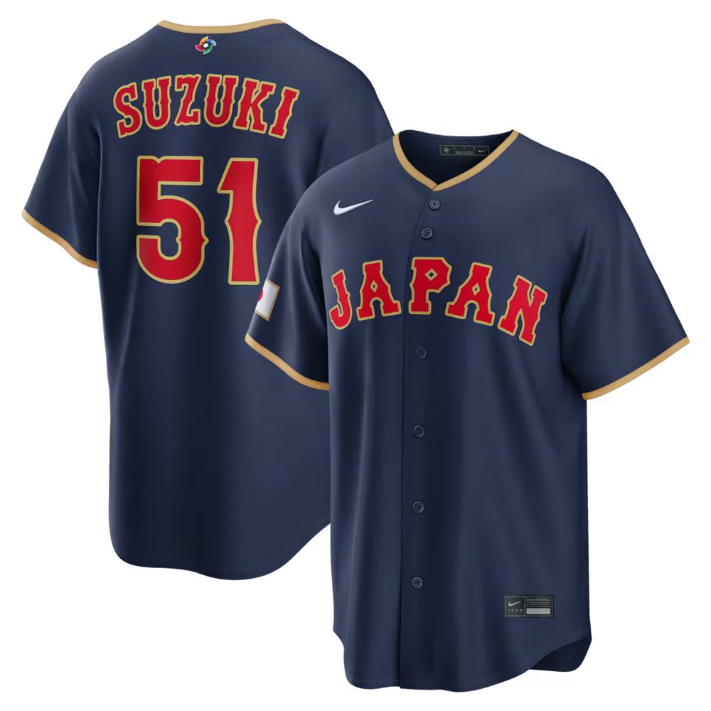 Men’s Japan Baseball #51 Seiya Suzuki Navy 2026 World Baseball Classic Road Stadium Jersey
