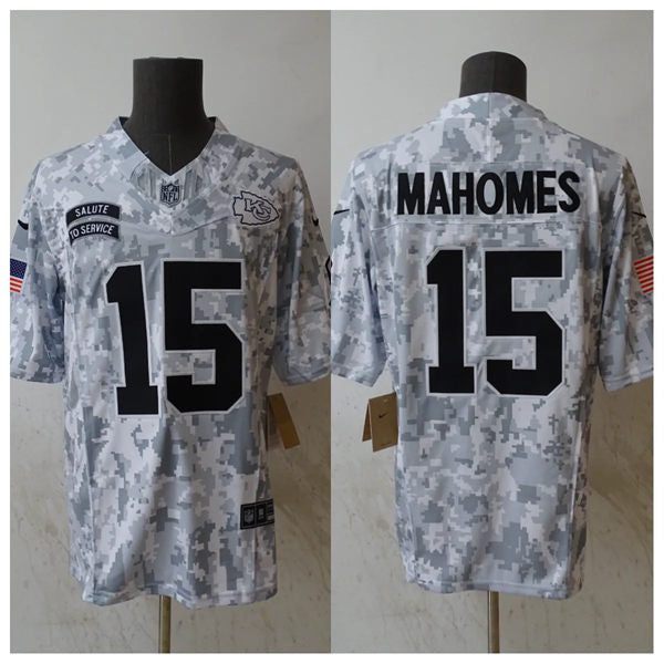 Men’s Kansas City Chiefs #15 Patrick Mahomes Arctic Camo 2024 Salute To Service Limited Jersey