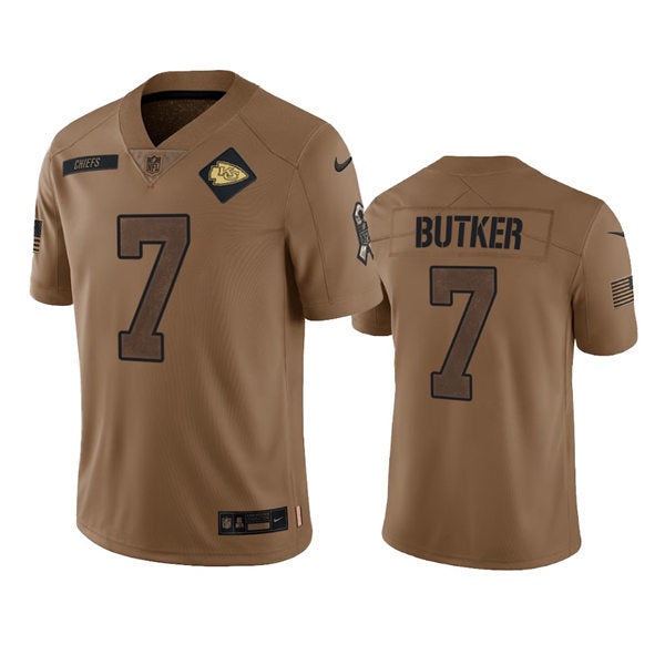 Men’s Kansas City Chiefs #7 Harrison Butker Brown 2023 Salute To Service Limited Jersey