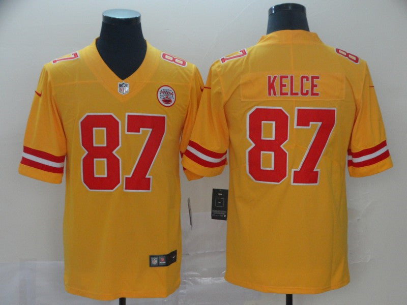 Men’s Kansas City Chiefs #87 Travis Kelce Nike Yellow Inverted Game Jersey