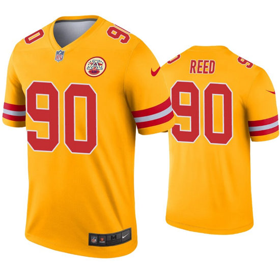 Men’s Kansas City Chiefs #90 Jarran Reed Nike Gold Inverted Legend Jersey