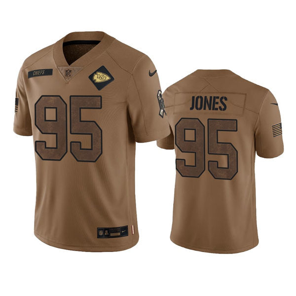 Men’s Kansas City Chiefs #95 Chris Jones Brown 2023 Salute To Service Limited Jersey