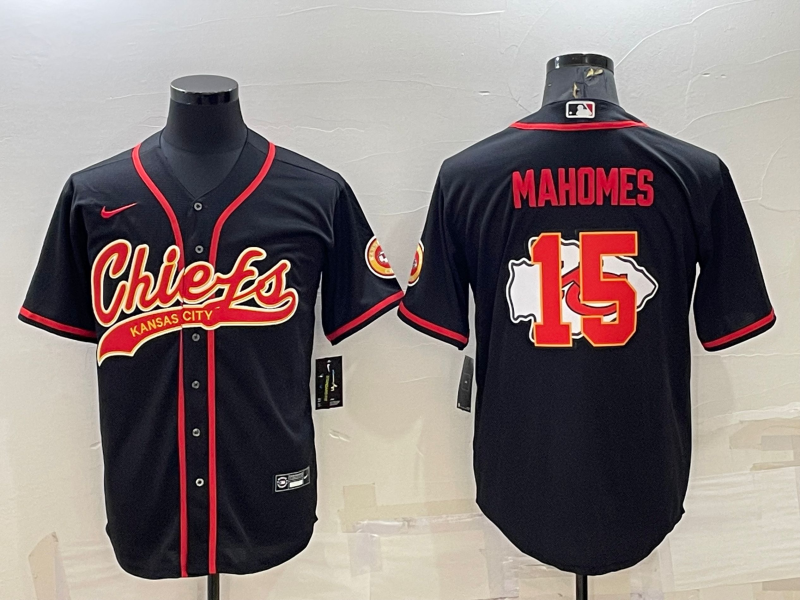 Men’s Kansas City Chiefs Patrick Mahomes #15 Black Jersey Joint Edition