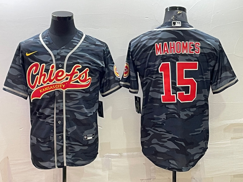 Men’s Kansas City Chiefs Patrick Mahomes #15 Grey Camouflage Jersey Joint Edition