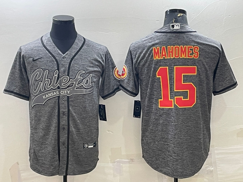 Men’s Kansas City Chiefs Patrick Mahomes #15 Grey Jersey Joint Edition