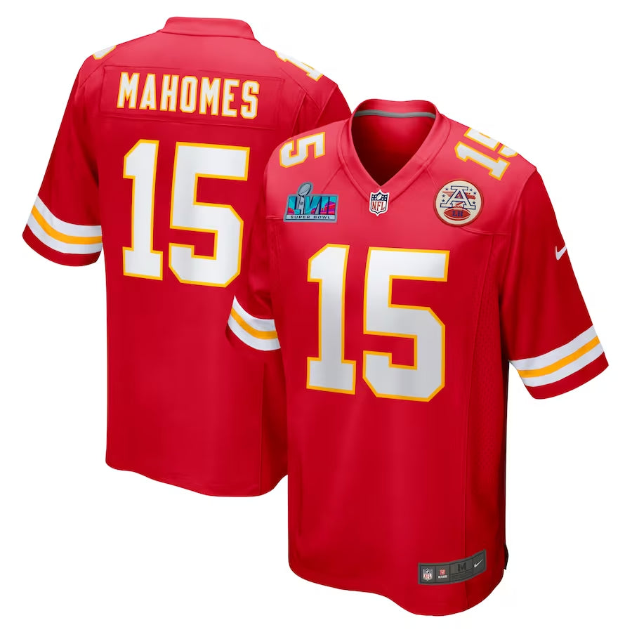 Men’s Kansas City Chiefs Patrick Mahomes #15 Red Super Bowl LVII Patch Jersey