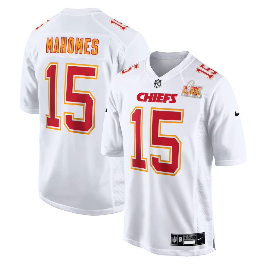 Men’s Kansas City Chiefs Patrick Mahomes #15 Tundra White Super Bowl LIX Jersey