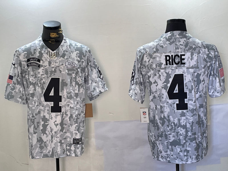 Men’s Kansas City Chiefs Rashee Rice #4 Arctic Camo 2024 Salute to Service Limited Jersey