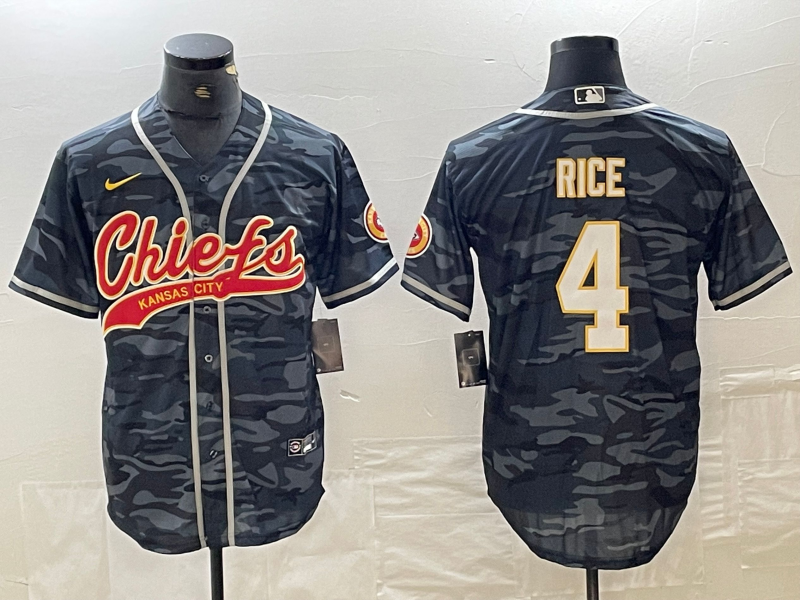 Men’s Kansas City Chiefs Rashee Rice #4 Grey Camouflage Jersey Joint Edition