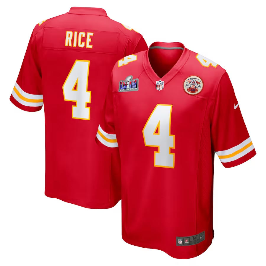 Men’s Kansas City Chiefs Rashee Rice #4 Red Super Bowl LVIII Jersey