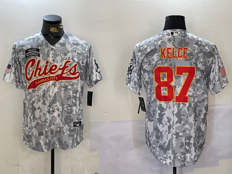 Men’s Kansas City Chiefs Travis Kelce #87 Arctic Camo Salute to Service Limited Jersey