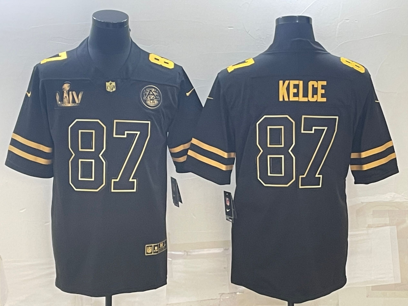 Men’s Kansas City Chiefs Travis Kelce #87 Black Super Bowl LVII Patch Jersey