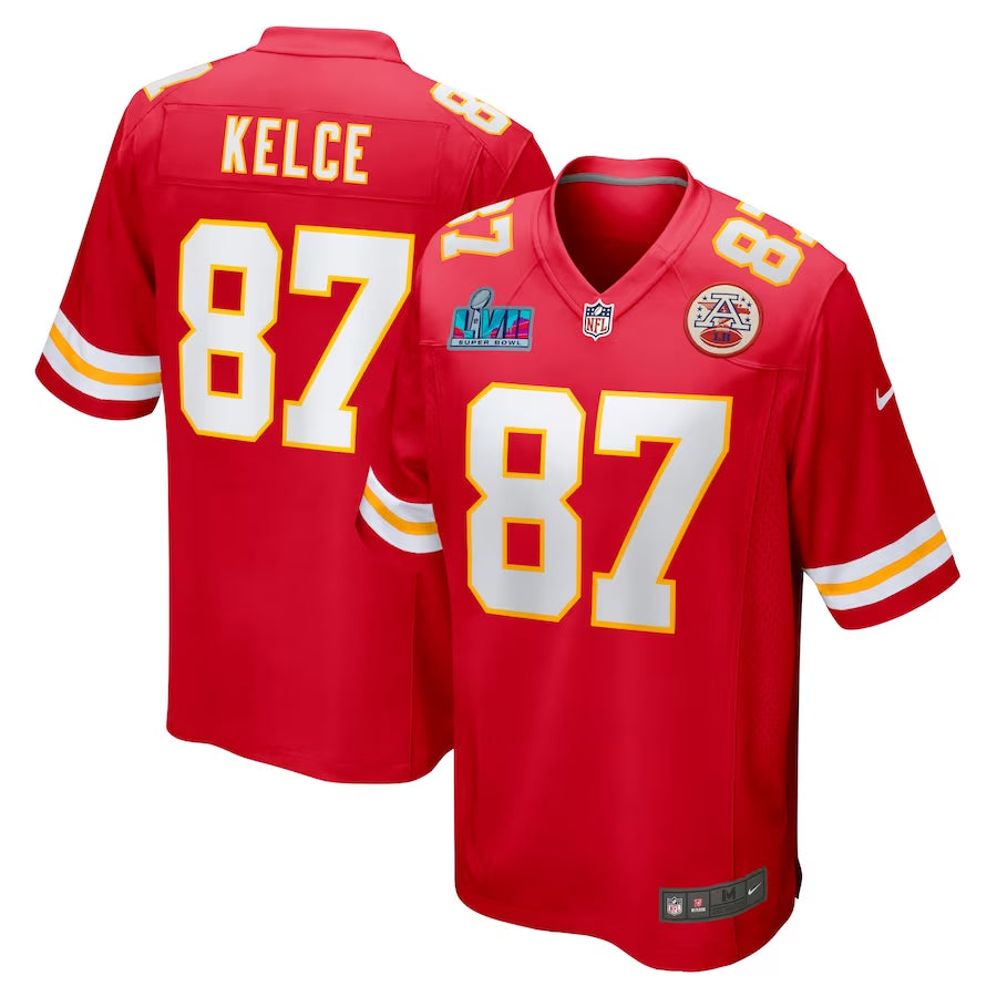 Men’s Kansas City Chiefs Travis Kelce #87 Red Super Bowl LVII Patch Jersey