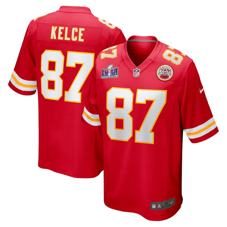 Men’s Kansas City Chiefs Travis Kelce #87 Red Super Bowl LVIII Jersey