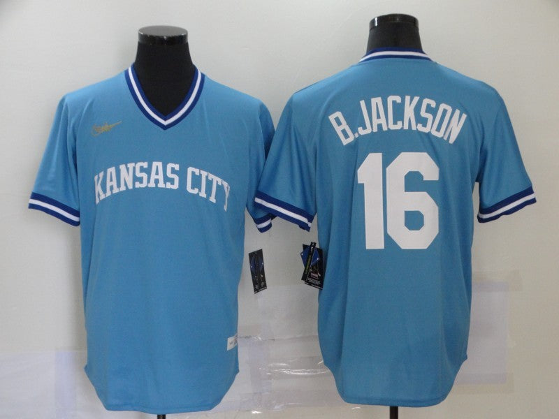 Men’s Kansas City Royals Bo Jackson #16 Blue Authentic Jersey