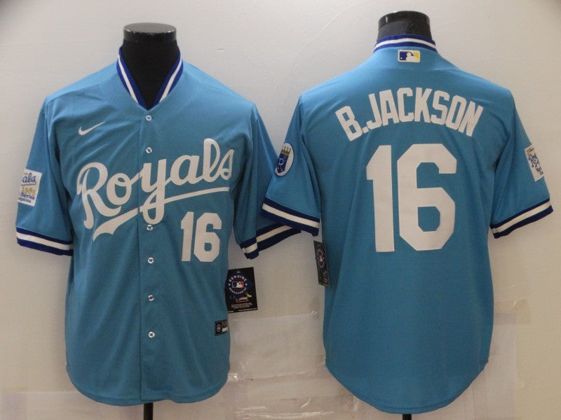 Men’s Kansas City Royals Bo Jackson #16 Blue Stitched Jersey