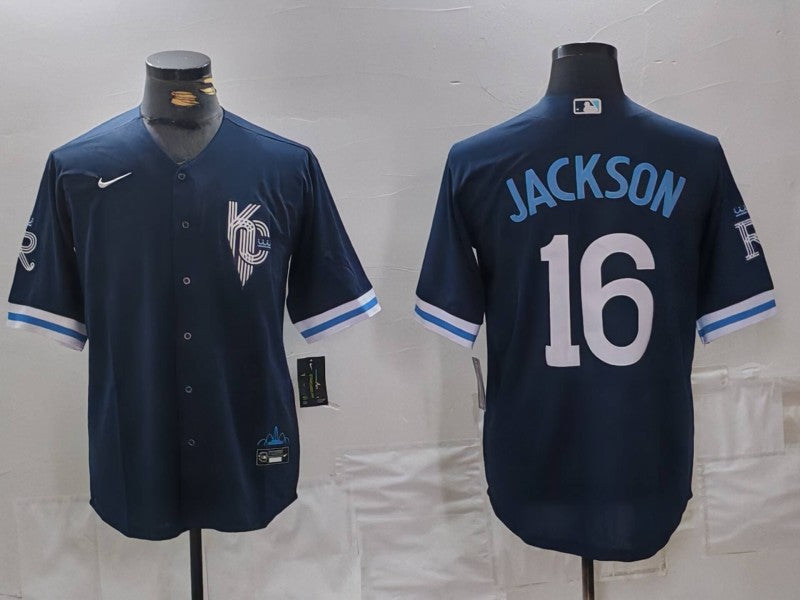 Men’s Kansas City Royals Bo Jackson #16 Navy City Connect Retired Jersey