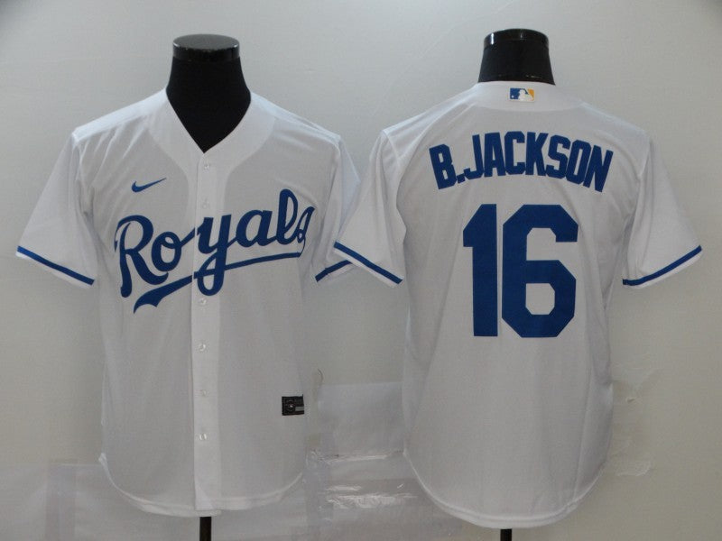 Men’s Kansas City Royals Bo Jackson #16 White Baseball Jersey