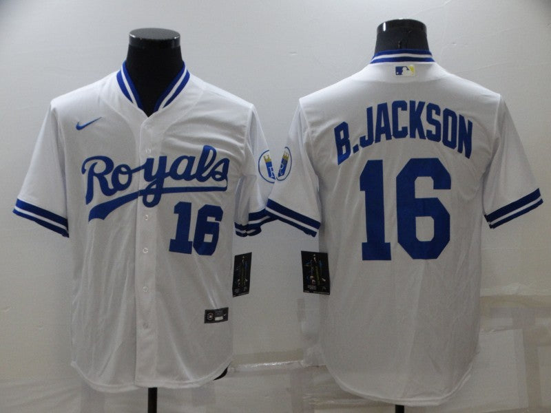 Men’s Kansas City Royals Bo Jackson #16 White Stitched Jersey