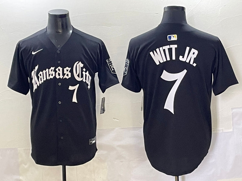 Men’s Kansas City Royals Bobby Witt Jr. #7 Black Jersey