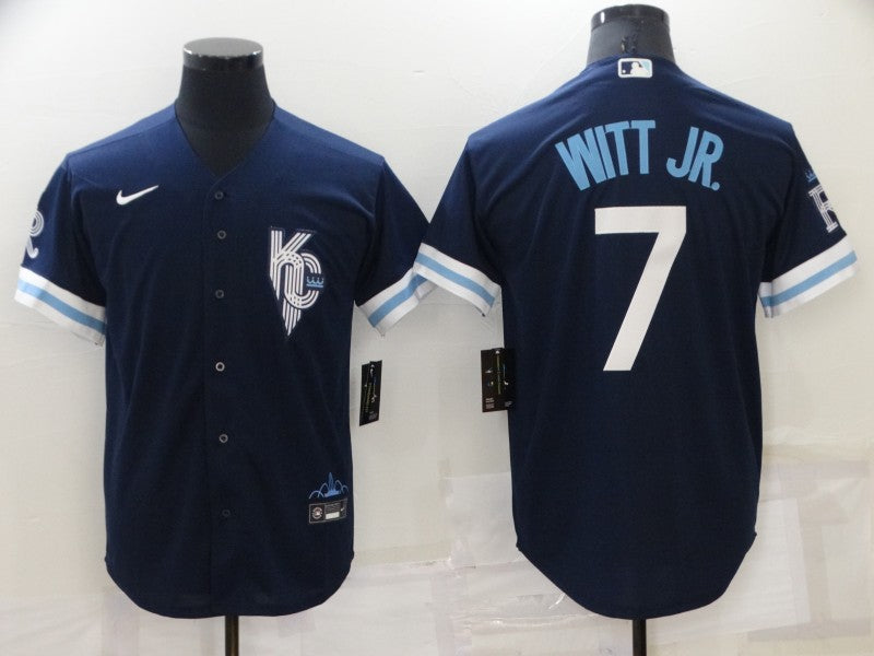 Men’s Kansas City Royals Bobby Witt Jr. #7 Navy Baseball Jersey