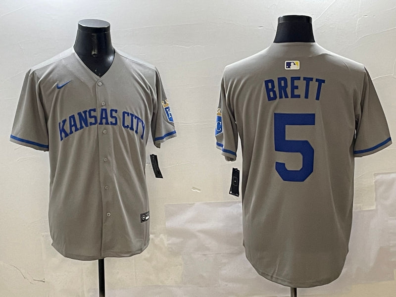 Men’s Kansas City Royals George Brett #5 Gray Limited Jersey