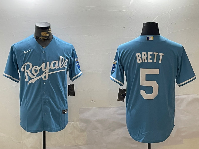 Men’s Kansas City Royals George Brett #5 Light Blue Jersey