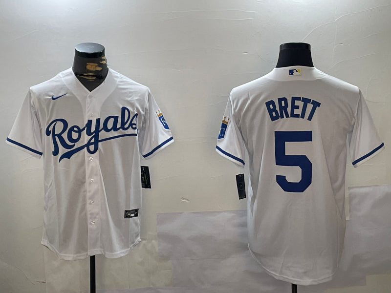 Men’s Kansas City Royals George Brett #5 White Home Jersey