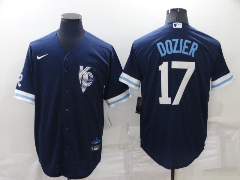 Men’s Kansas City Royals Hunter Dozier #17 Navy Baseball Jersey