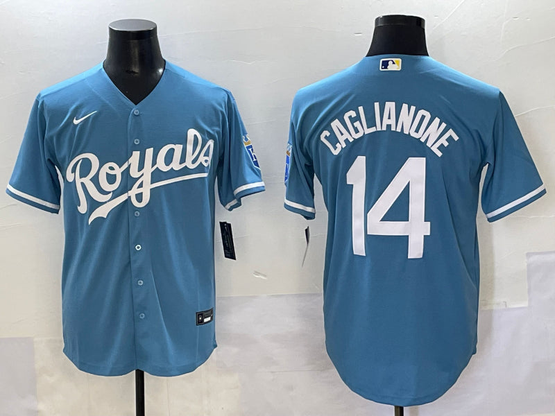 Men’s Kansas City Royals Jac Caglianone #14 Light Blue Alternate Jersey