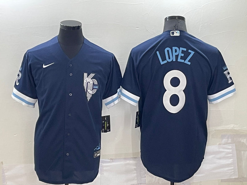 Men’s Kansas City Royals Nicky Lopez #8 Navy Baseball Jersey