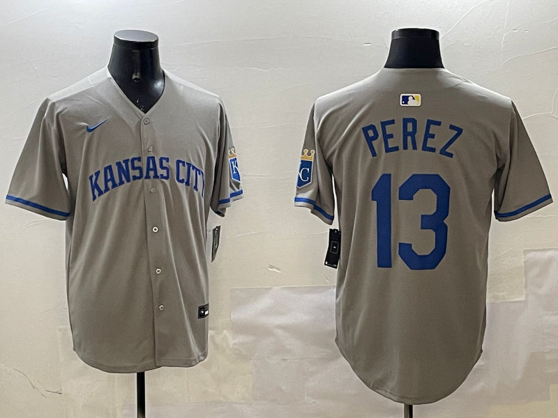 Men’s Kansas City Royals Salvador Perez #13 Gray Limited Jersey