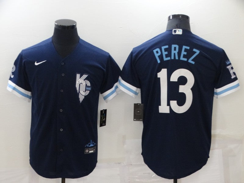 Men’s Kansas City Royals Salvador Perez #13 Navy Baseball Jersey