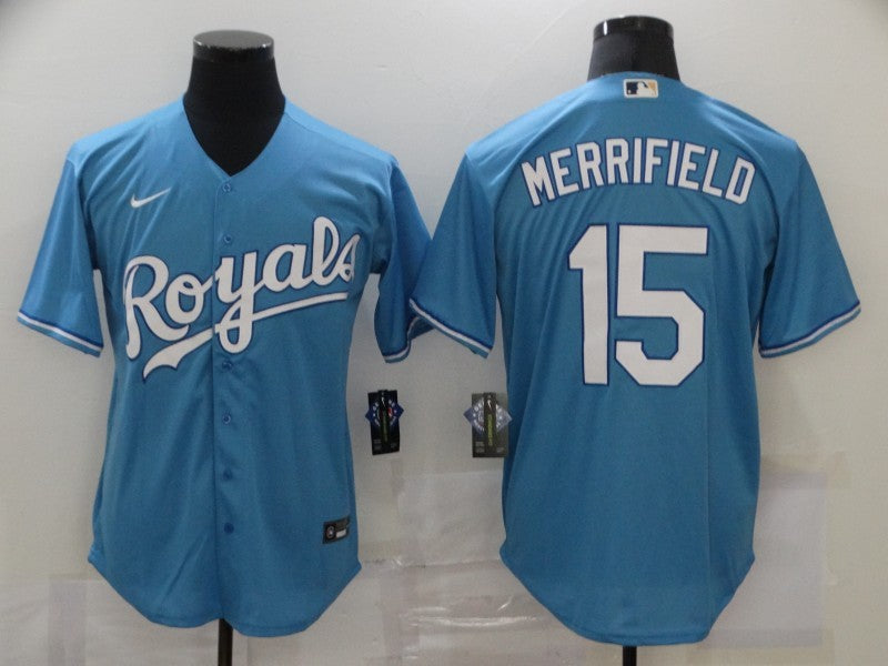 Men’s Kansas City Royals Whit Merrifield #15 Blue Baseball Jersey
