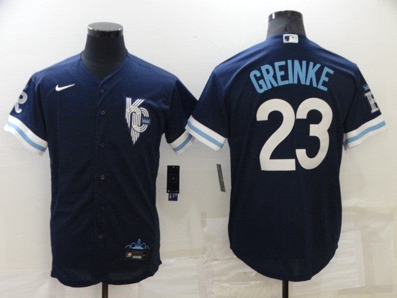 Men’s Kansas City Royals Zack Greinke #23 Navy Baseball Jersey