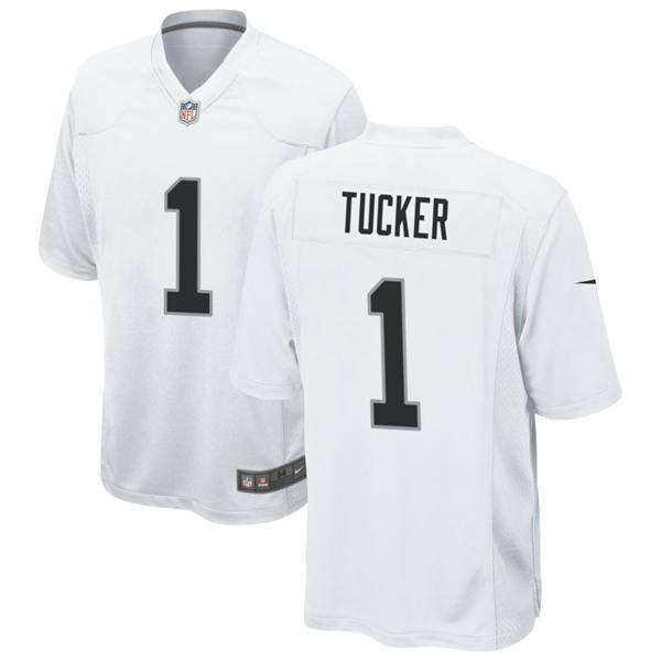Men’s Las Vegas Raiders #1 Tre Tucker Nike White Vapor F.U.S.E. Limited Player Jersey